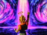 Anime character with halo points to purple cosmic background