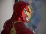 A close-up of an iron man suit
