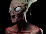 a spider man with a green mask and a black background